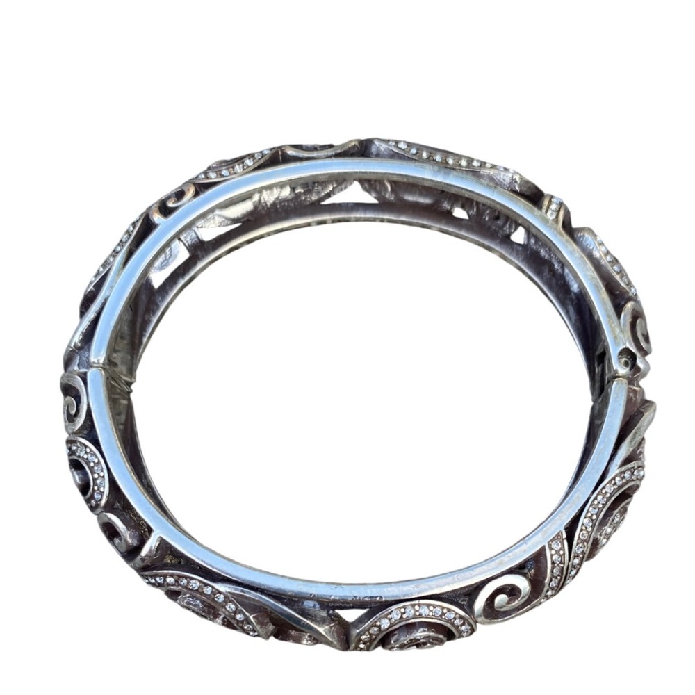 Brighton Silver Scroll Rhinestone Hinged Bangle B… - image 2
